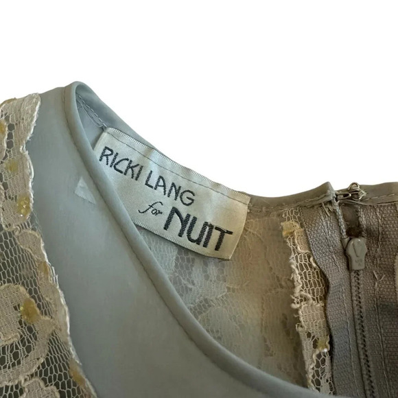 Ricki Lang For Nuit Vintage 1970s Lace Sheer Dress Pleated Size Large Women's - Picture 6 of 15